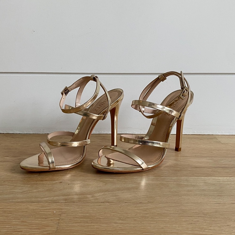 Schutz Gold Strappy Ilara Heels Size 7.5